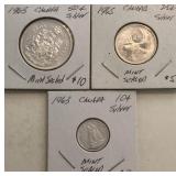 1963 Canadian Silver Half, Quarter & Dime