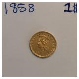 1858 Princess $1 Gold Coin