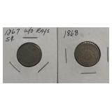 1867 & 1868 Shield Nickels