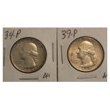 1934-P & 1939-P Washington Quarters