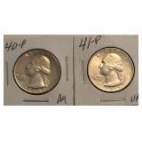 1940-P & 1941-P Washington Quarters