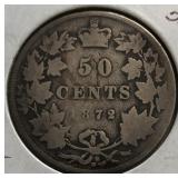 1872 H Canada Silver Half Dollar