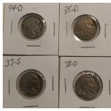 (4) Buffalo Nickels