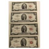 (4) 1963 Red Seal $2 US Notes