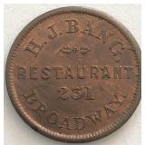 H.J. Bang Restaurant Civil War Token
