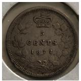 1872 H Canada Silver Five Cent Piece