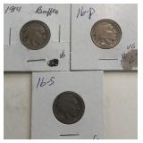 (3) Buffalo Nickels