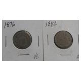 1872 &1876 Shield Nickels