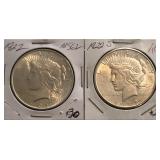 (2) 1922 Peace Dollars
