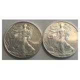 (2) 2008 American Silver Eagle Dollars