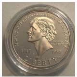 1993 Jefferson 250th Ann Proof Comm Silver Dollar