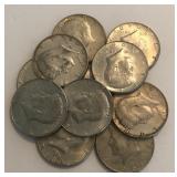 (11) 40% Silver Kennedy Half Dollars