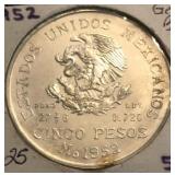 1952 Mexico 5 Peso Silver Round