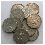 (10) 90% Silver Kennedy Half Dollars