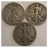 (3) Silver Walking Liberty Halves