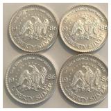 (4) 1986 Liberty 1-Oz Silver Rounds