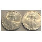 (2) 2000 American Silver Eagle Dollars