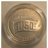 1991 USO 50th Ann Proof Silver Dollar