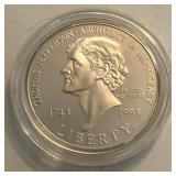 1993 Jefferson 250th Ann Proof Comm Silver Dollar