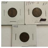 1914, 1914-S & 1915 Lincoln Cents