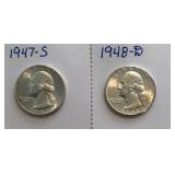 1947-S & 1948-D Washington Quarters