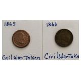 (2) 1863 Civil War Tokens