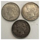(3) Circulated Peace Dollars