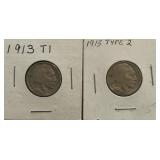 1913 Type 1 & 1913 Type 2 Buffalo Nickels