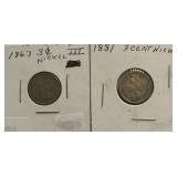 1867 & 1881 Nickel Three-Cent Pieces