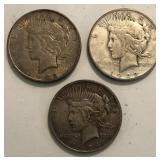 (3) Circulated Peace Dollars