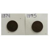 1874 & 1875 Indian Head Cents