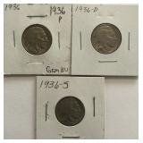 1936-P/D/S Buffalo Nickels