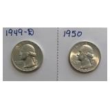 1949-D & 1950 Washington Quarters