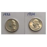1932 & 1934 Washington Quarters