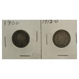 1900 & 1912-D Liberty Head ï¿½Vï¿½ Nickels