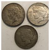 (3) Circulated Peace Dollars