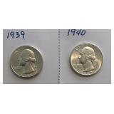 1939 & 1940 Washington Quarters
