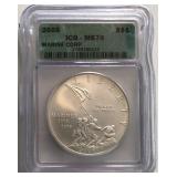 2005 MS70 DCAM Marine Corps Comm Silver Dollar
