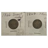 1866 & 1868 Nickel Three-Cent Pieces