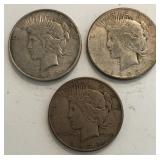 (3) Circulated Peace Dollars