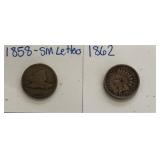 1858 SL Flying Eagle & 1862 Indian head Cent