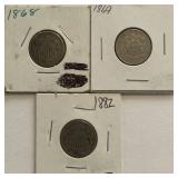 1868, 1869, & 1882 Shield Nickels