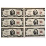 (3) Red Seal 1963 $2 Federal Reserve Notes