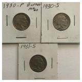 1930, 1930-S, & 1931-S Buffalo Nickels