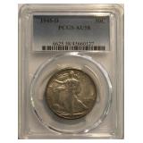 1945-D AU58 Walking Liberty Half Dollar