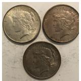 (3) Circulated Peace Dollars