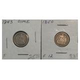 1843 & 1850 Seated Liberty Dimes
