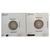 1841 & 1842 Seated Liberty Dime