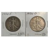 1934-S & 1936-D Walking Liberty Halves