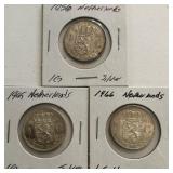 (3) Netherlands 1 Gulden Silver Coins